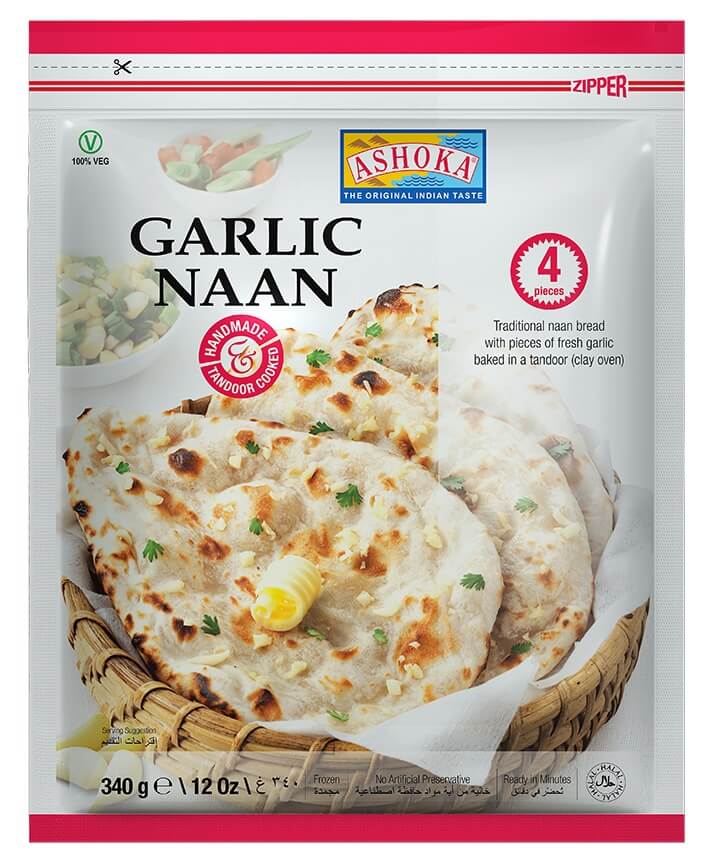 ASHOKA 4PC TANDOORI NAAN GARLIC 340GM