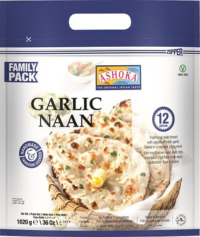 ASHOKA 12PC TANDOORI NAAN GARLIC FAMILY PACK 1020GM